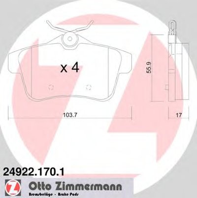 249221701 ZIMMERMANN Комплект тормозных колодок, дисковый тормоз