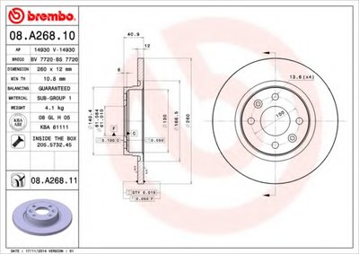 08A26810 BREMBO Тормозной диск