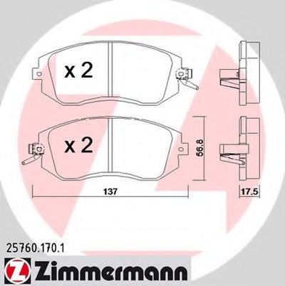 257601701 ZIMMERMANN Комплект тормозных колодок, дисковый тормоз