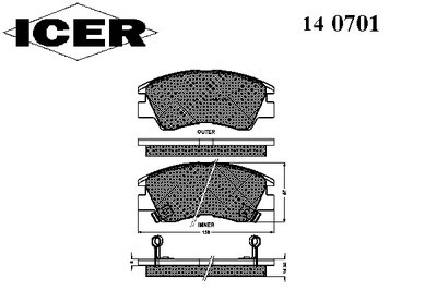140701 ICER Комплект тормозных колодок, дисковый тормоз
