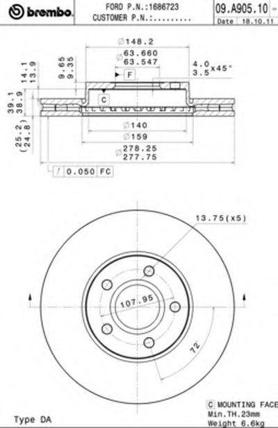 09A90510 BREMBO Тормозной диск