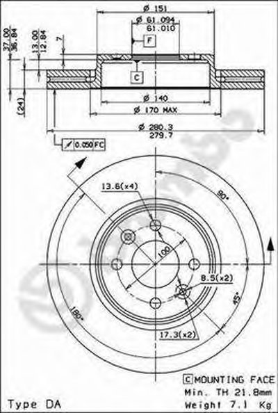 09813721 BREMBO Тормозной диск