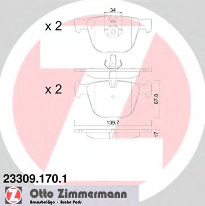 233091701 ZIMMERMANN Комплект тормозных колодок, дисковый тормоз