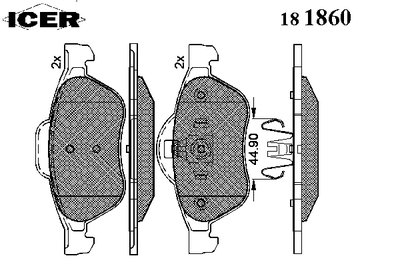 181860 ICER Комплект тормозных колодок, дисковый тормоз