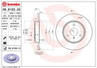 08816320 BREMBO Тормозной диск