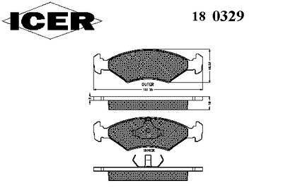 180329 ICER Комплект тормозных колодок, дисковый тормоз