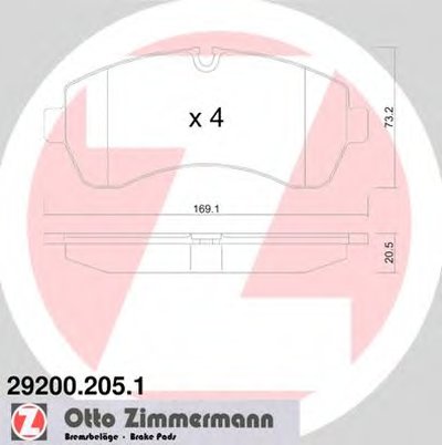 292002051 ZIMMERMANN Комплект тормозных колодок, дисковый тормоз