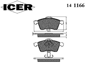141166 ICER Комплект тормозных колодок, дисковый тормоз