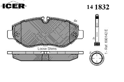 141832 ICER Комплект тормозных колодок, дисковый тормоз