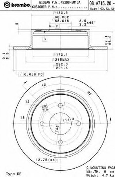 08A71520 BREMBO Тормозной диск