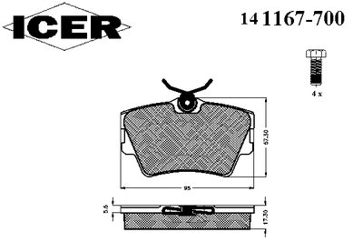 141167700 ICER Комплект тормозных колодок, дисковый тормоз