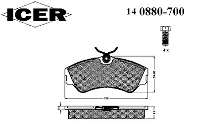 140880700 ICER Комплект тормозных колодок, дисковый тормоз
