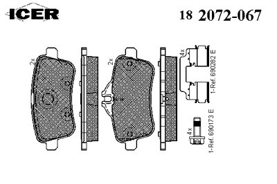 182072067 ICER Комплект тормозных колодок, дисковый тормоз