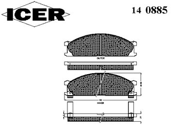 140885 ICER Комплект тормозных колодок, дисковый тормоз