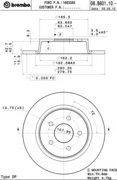 08B60110 BREMBO Тормозной диск