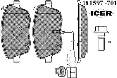 181597701 ICER Комплект тормозных колодок, дисковый тормоз