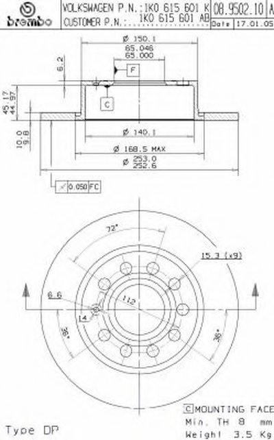 08950211 BREMBO Тормозной диск