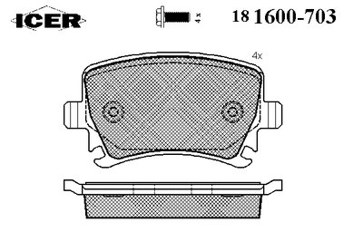 181600703 ICER Комплект тормозных колодок, дисковый тормоз