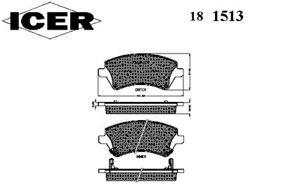 181513 ICER Комплект тормозных колодок, дисковый тормоз