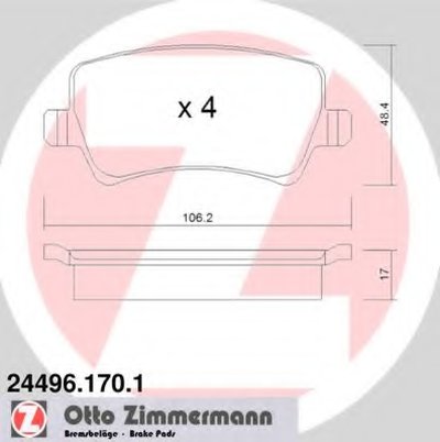 244961701 ZIMMERMANN Комплект тормозных колодок, дисковый тормоз