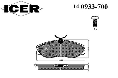 140933700 ICER Комплект тормозных колодок, дисковый тормоз