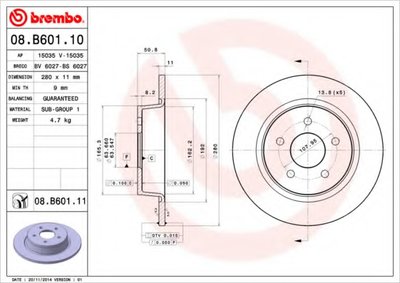 08B60111 BREMBO Тормозной диск