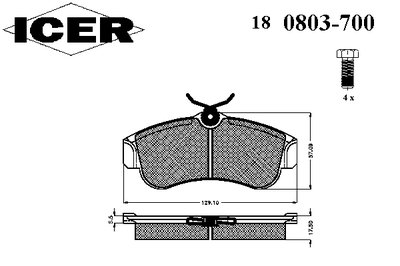 180803700 ICER Комплект тормозных колодок, дисковый тормоз
