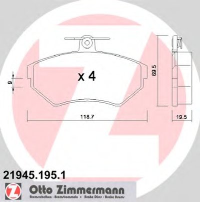 219451951 ZIMMERMANN Комплект тормозных колодок, дисковый тормоз