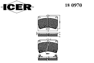 180970 ICER Комплект тормозных колодок, дисковый тормоз