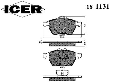 181131 ICER Комплект тормозных колодок, дисковый тормоз