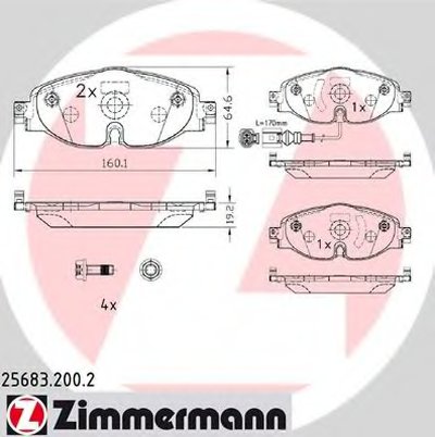 256832002 ZIMMERMANN Комплект тормозных колодок, дисковый тормоз