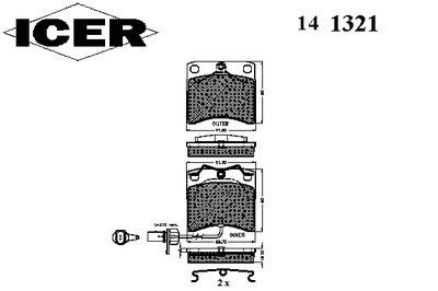 141321 ICER Комплект тормозных колодок, дисковый тормоз