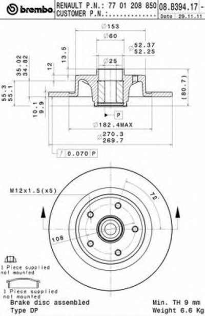 08B39417 BREMBO Тормозной диск