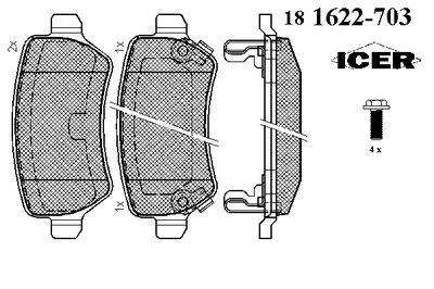 181622703 ICER Комплект тормозных колодок, дисковый тормоз