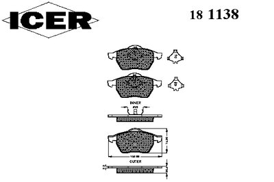 181138 ICER Комплект тормозных колодок, дисковый тормоз