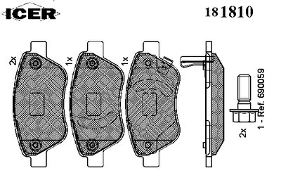 181810 ICER Комплект тормозных колодок, дисковый тормоз