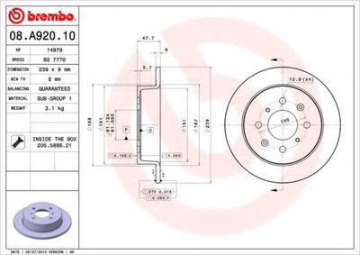 08A92010 BREMBO Тормозной диск