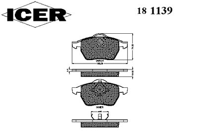 181139 ICER Комплект тормозных колодок, дисковый тормоз