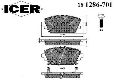 181286701 ICER Комплект тормозных колодок, дисковый тормоз