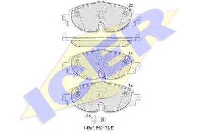 182111204 ICER Комплект тормозных колодок, дисковый тормоз
