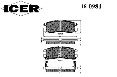 180981 ICER Комплект тормозных колодок, дисковый тормоз