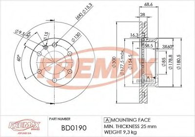 BD0190 FREMAX Тормозной диск