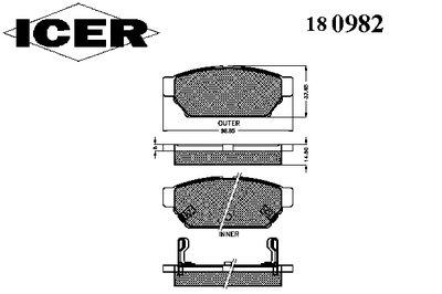 180982 ICER Комплект тормозных колодок, дисковый тормоз