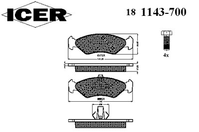 181143700 ICER Комплект тормозных колодок, дисковый тормоз
