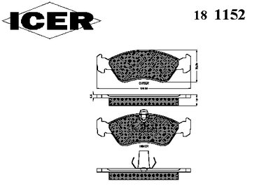 181152 ICER Комплект тормозных колодок, дисковый тормоз