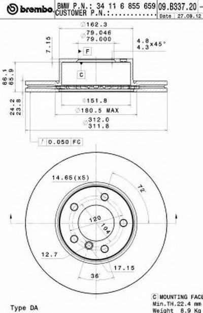 09B33721 BREMBO Тормозной диск