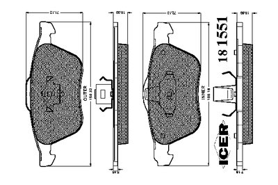 181551 ICER Комплект тормозных колодок, дисковый тормоз