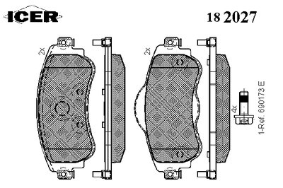 182027 ICER Комплект тормозных колодок, дисковый тормоз