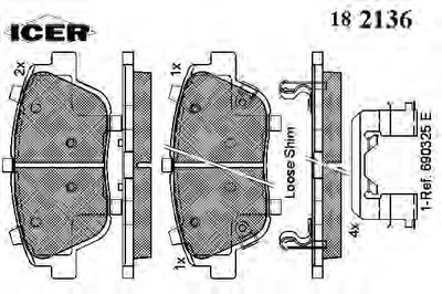 182136 ICER Комплект тормозных колодок, дисковый тормоз