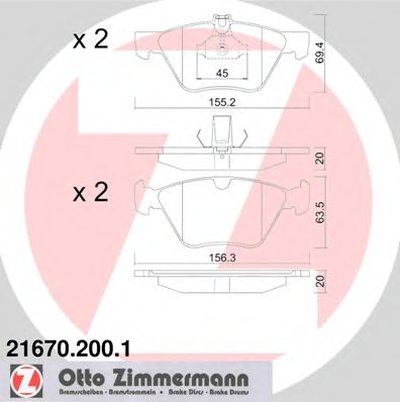 216702001 ZIMMERMANN Комплект тормозных колодок, дисковый тормоз